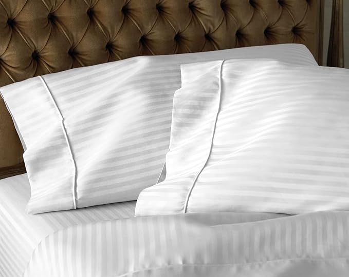 2Pcs Pillowcase 800 Thread Count 100% Egyptian Cotton Pillows for Sleeping, Soft & Silky Sateen Weave Bed Pillow Cover Long-Staple Standard Pillowcase Set of 2 Size (20"x40") - White Stripe