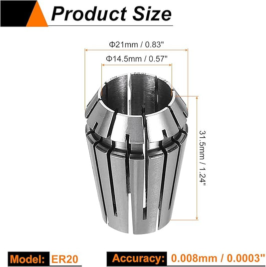 HARFINGTON Spring Collet Chuck ER20 14.5mm 65Mn Spring Steel Precision Router Collets for CNC Engraving Milling Lathe Tool