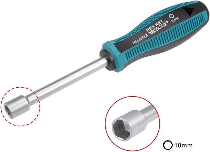 uxcell 10mm Non-Magnetic Tip Six Point Hex Nut Driver with 3.7-Inch Round Shaft