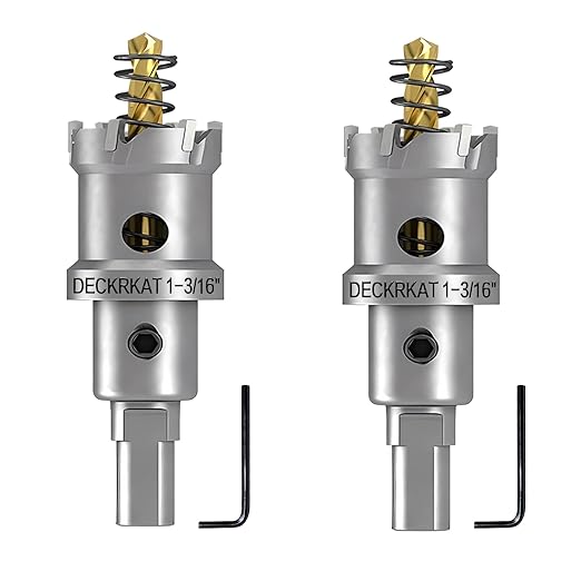 DECKRKAT 2-Pack 1-3/16" TCT Hole Saws for Hard Metal, Heavy Duty 30mm Tungsten Carbide Tipped Hole Cutters Set with Spring-Loaded Pilot Drill Bits for Stainless Steel, Metal, Iron, and Plastic.
