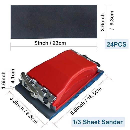 24PCS Sandpaper Variety Pack with 1 Hand Sander, 3.6 x 9inch Sand Paper Sheets 180 to 2000 Grits Assorted for Small Projects, Wood Furniture Finishing, Metal Sanding, Automotive Polishing