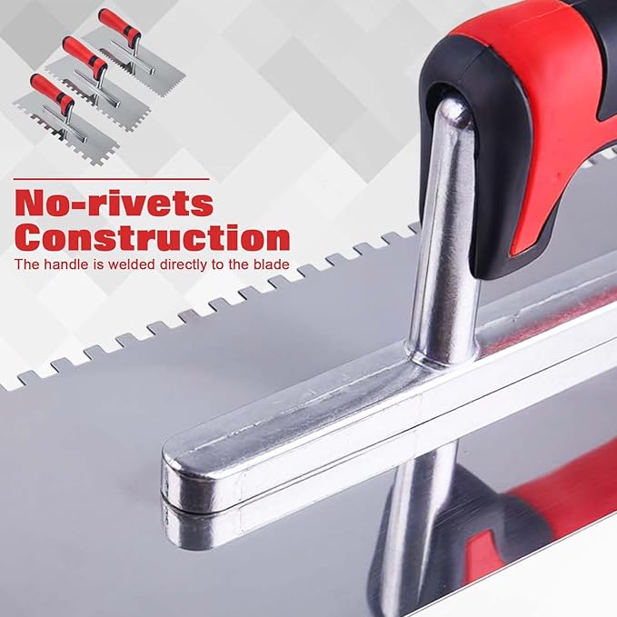 3 PCS Tile Tools Stainless Steel Square Notch Trowel Set (Notch Size: 5/32" & 5/16" & 1/2") Concrete Trowel Masonry Hand Tools Set for Cement, Concrete, Masonry Tile and Flooring Installation
