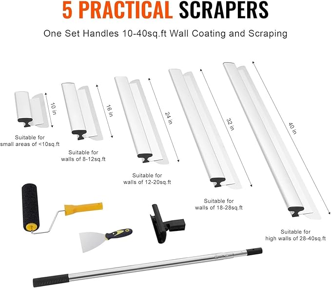 Drywall Skimming Blade Set Knife Combo 10/16/24/32/40 Inch & 34-81 Inch Handle