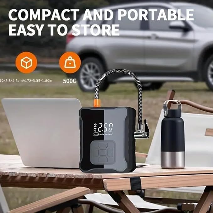 Cordless Tire Inflator, 150 PSI Portable Air Compressor with 4000mAh Battery, Auto Shut-Off Digital Pressure Gauge & LED Light for Car, Motorcycle, Bicycle & Balls