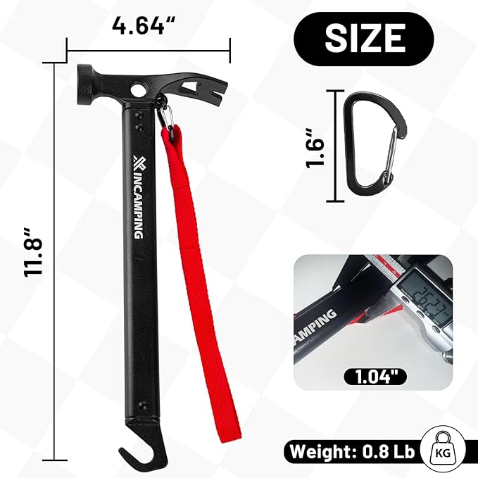 Tent Hammer Heavy Duty Aluminum 12" Camping Hammer with Opener,Tent Stakes Mallet for Camping,Hiking,DIY,Party Black