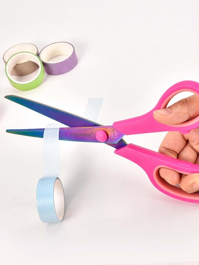 8.5" Office Scissors Heavy Duty, Titanium Coating Sharp Blades, Ergonomic Semi-Soft Rubber Grip, Scissors All Purpose for Sewing, School, Fabric, Art Craft Supplies, Pink, 3-Pack