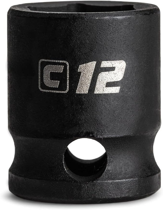 Capri Tools 12 mm Stubby Impact Socket, 3/8 in. Drive, 6 Point, Metric