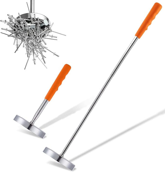 2 Pack Telescoping Magnetic Sweeper Pickup Tool, Screws Parts Finder with 35LB Pull Capacity, Retractable 8.6" to 33" with Strong Magnet, Pick up Screws, Metal Parts, Orange