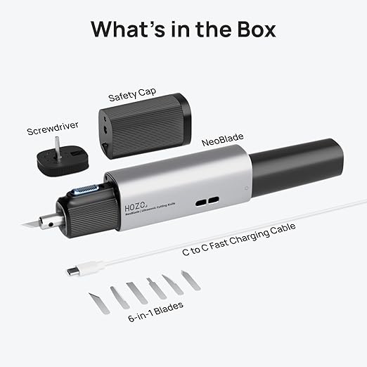 HOZO NeoBlade Wireless Ultrasonic Cutter ??40kHz Vibration & 40W Auto Power Adjustment, Replaceable Battery, Turbo Cooling, 2 Cutting Modes ??For 3D Printing, Woodworking, Prototyping,Model Mods & DIY