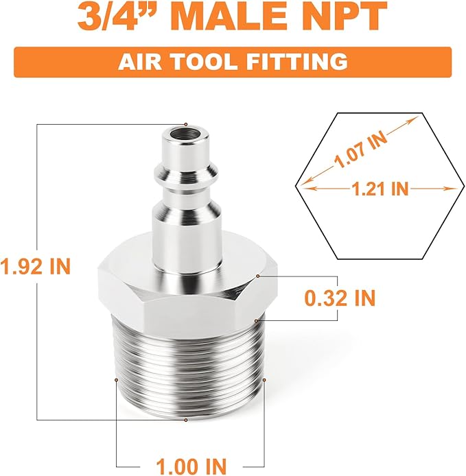 GASHER 10PCS 3/4-Inch NPT Male Industrial Air Tool Fitting, 1/4-Inch High Flow Pneumatic Plugs Max Working Pressure 300PSI