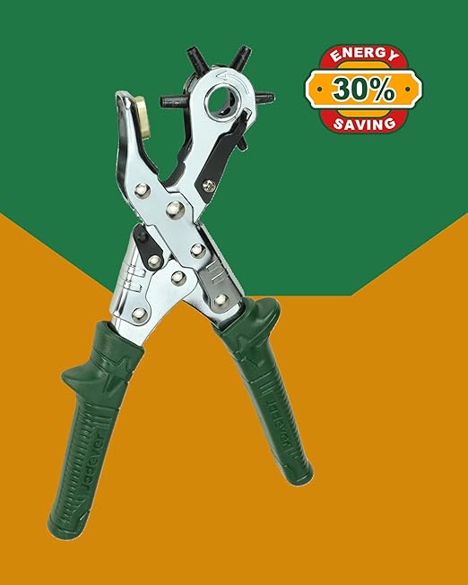 10" Hole Punch Pliers, Leather Punch Pliers, 2.5-5mm 6 Size Adjustments, 30% Labor Saving, Chrome Plated, Fit for Belt/Watchband/Rubber/Paper