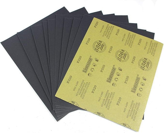 MAXAMN 320 Grit Sandpaper, Wet Dry Sandpaper Sheets 9 x 11 Inches, Silicon Carbide Abrasive Sand Paper for Wood Furniture Finishing, Metal Sanding, Automotive Polishing, DIY Projects, 10 Sheets