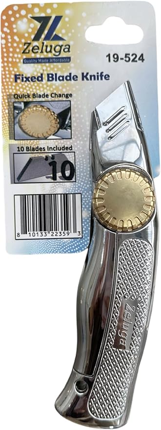 19-524 Fixed Blade Utility Knife with Die Cast Aluminium Housing, Quick Blade Change, 10 Blades Included