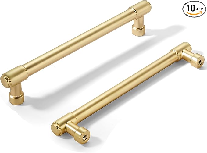 khtumeware 10 Pack 6 Inch(152mm) Vintage Brushed Satin Gold Cabinet Pulls Kitchen, Matte Gold Hardware for Cupboard Drawer Handles Dresser Pulls