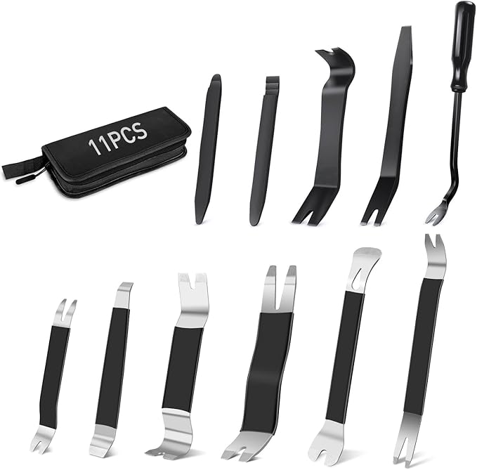 GOOACC 11PCS Trim Removal Tool Kit, Metal & Nylon Pry Tools Set for Car Door Panel, Dashboard, Audio, Clips, Fastener Remover w/Storage Box ??Black