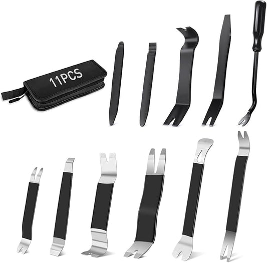 GOOACC 11PCS Trim Removal Tool Kit, Metal & Nylon Pry Tools Set for Car Door Panel, Dashboard, Audio, Clips, Fastener Remover w/Storage Box ??Black