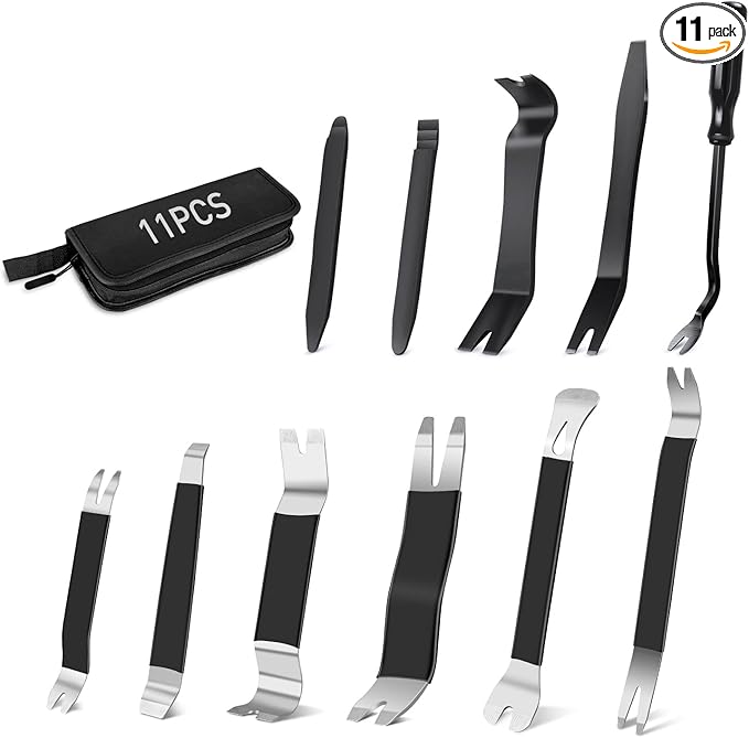 GOOACC 11PCS Trim Removal Tool Kit, Metal & Nylon Pry Tools Set for Car Door Panel, Dashboard, Audio, Clips, Fastener Remover w/Storage Box ??Black
