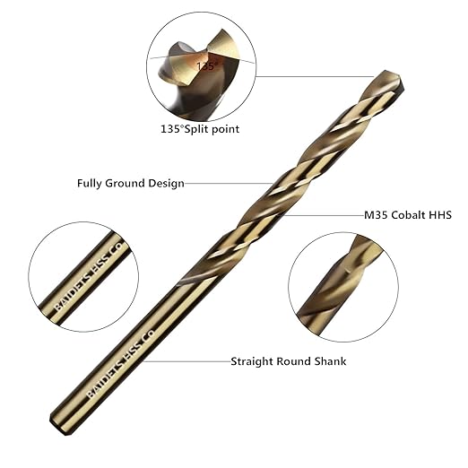 5/32 Inch Cobalt Drill Bits - Set of 10 Pcs, BAIDETS M35 High Speed Steel Jobber Drill Bits, Twist Drill Bits Set for Hard Metal, Stainless Steel, Cast Iron, Plastic and Wood