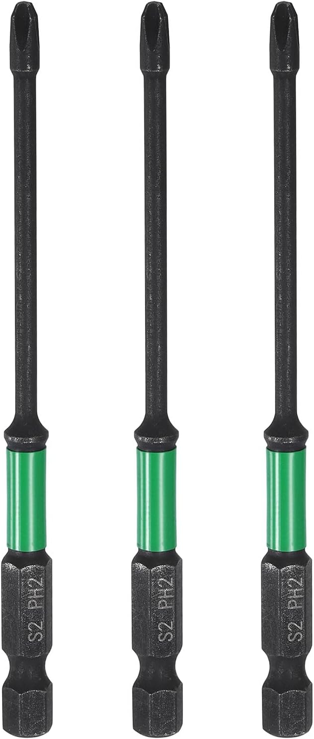 HARFINGTON 3pcs #2 Impact Phillips Screwdriver Bit PH2 1/4" Hex Shank 4" (100mm) Long 0.12" Rod Magnetic Cross Head Drill Bits S2 Steel Industrial Screw Driver for Impact Power Drivers