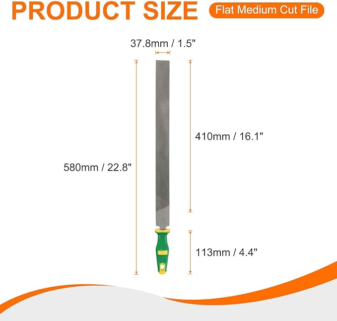 HARFINGTON Flat Medium Cut File 18" Double Cut Teeth High Carbon Steel Hand Rasp File with Plastic Handle for Metal Wood Deburring Removing