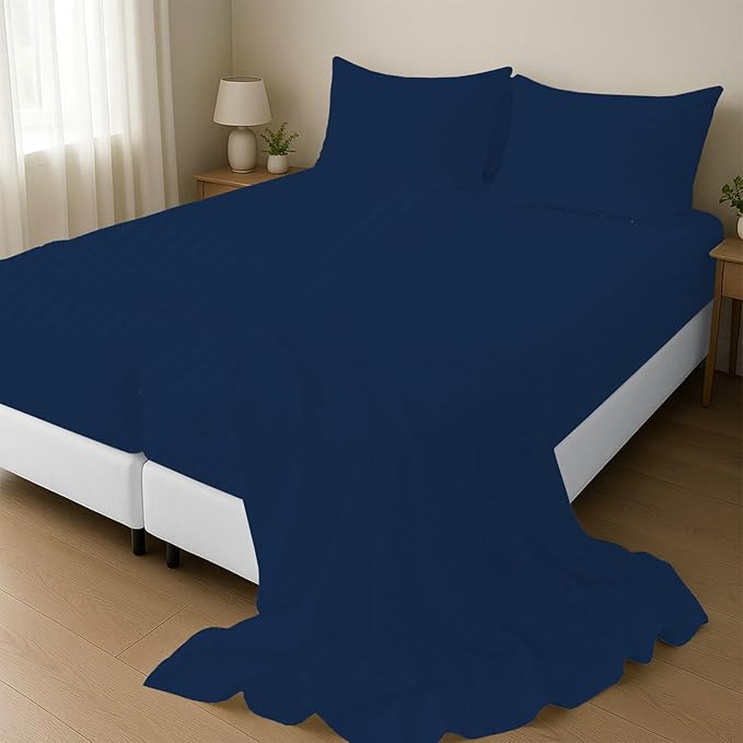 Split Queen Sheets for Adjustable Beds 5-Piece Split Queen Sheet Set, 800 Thread Count 100% Egyptian Cotton,18" Deep Pocket Adjustable Bed Sheets, Navy Blue Stripe