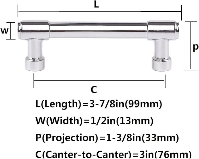 khtumeware Polished Chrome Cabinet Pulls - Center to Center 3" (Approx. 76MM) - Pack of 10 - Kitchen Handles for Cabinets Cupboard Handles Drawer Pulls.