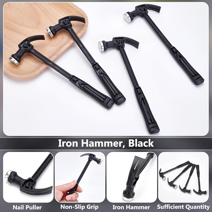 40Pcs Small Household Hammer, 7.3 Inch Mini Plastic Claw Hammer Small Household Tool Black Mini Rubber Mallet With Claw for Craft DIY Woodworking Nail Puncher Emergency Escape