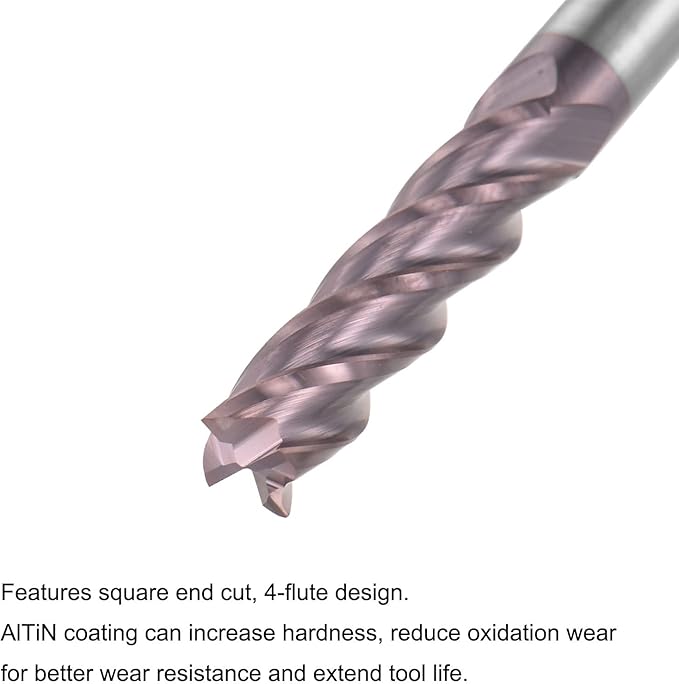 uxcell Square Nose End Mill, 6mm Tip Dia Solid Carbide AlTiN Coated CNC Router Bits 4 Flute Spiral Milling Cutter HRC55 with 6mm Shank 100mm (4-inch) Length