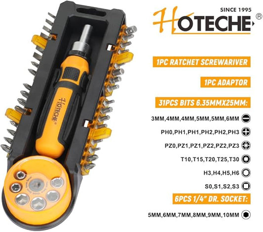 Hoteche 39Pcs Ratchet Screwdriver Set,DIY Ratchet Screwdriver Set, Multi Bit Magnetic Drive Set with Detachable Ratchet Handle, Portable Compact Repair Tool Kit for Furniture Computer Bicycle Gray