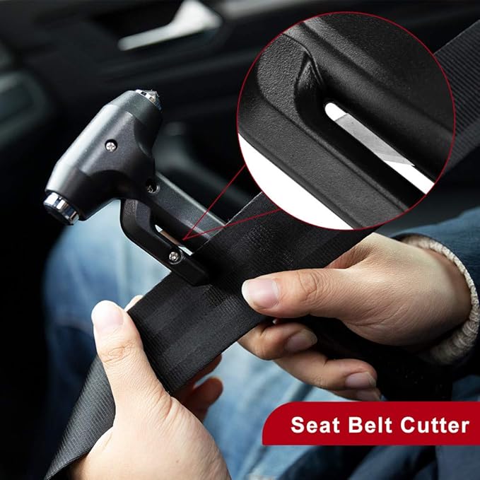 2-Pack Car Safety Hammer, 3-in-1 Auto Emergency Escape Hammer with Window Breaker and Seat Belt Cutter, Striking Black Emergency Escape Tool for Car Accidents