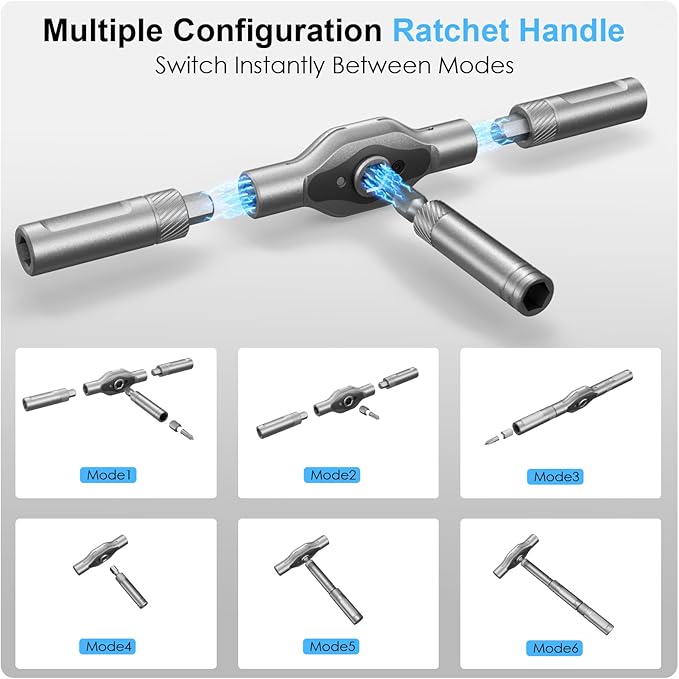 42 in 1 Magnetic Screwdriver Set, Multi Bit DIY Ratchet Screwdriver Set T Handle Detachable, Compact and Portable Versatile Precision Tool Kit for PC, Furniture, Bicycle