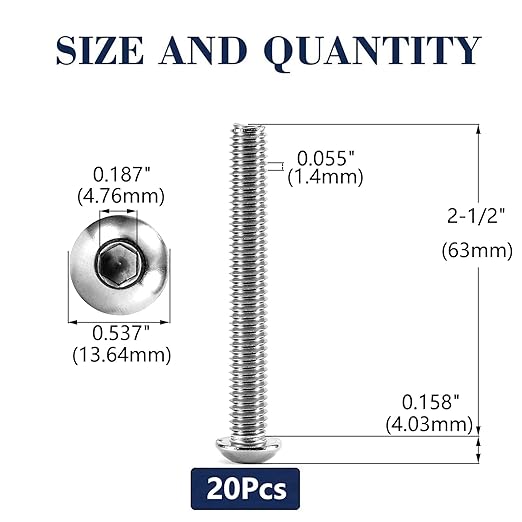 5/16-18 x 2-1/2" Button Head Socket Cap Bolts Screws, 20Pcs 304 Stainless Steel 18-8, Allen Hex Drive, Bright Finish by SG TZH(with Hex Spanner)