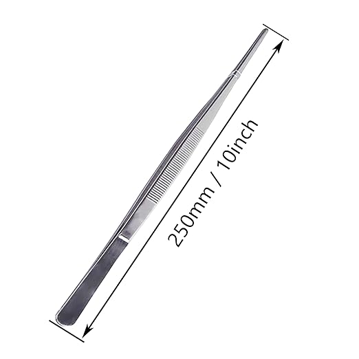 10-Inch Stainless Steel Tweezers with Serrated Tips - Precision Grabber Tongs for Gardening, Kitchen, BBQ, Crafts, Aquarium & Outdoor Use