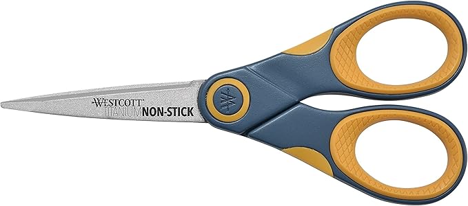 Westcott ??4881 5-Inch Non-Stick Titanium Scissors For Office and Home, Yellow/Gray