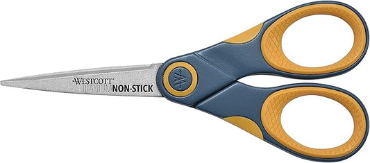 Westcott ??4881 5-Inch Non-Stick Titanium Scissors For Office and Home, Yellow/Gray