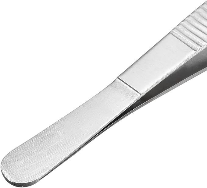 uxcell 5 Pcs 5.5-Inch Stainless Steel Straight Round Blunt Tweezers Serrated Tip