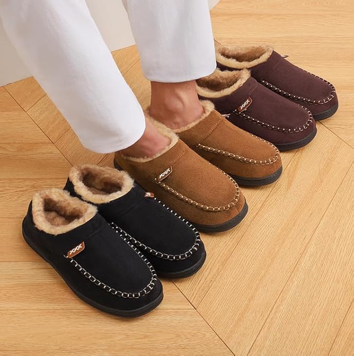 ATHMILE Mens House Shoes Fuzzy Warm Moccasin Memory Foam House Slippers for Men Cozy Winter Mens Slippers for Home Bedroom Indoor Outdoor