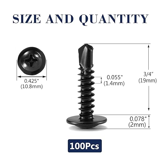 #8 x 3/4" Sheet Metal Screws 100Pcs 410 Stainless Steel Truss Head Fast Self Tapping Screws Black Oxide by SG TZH