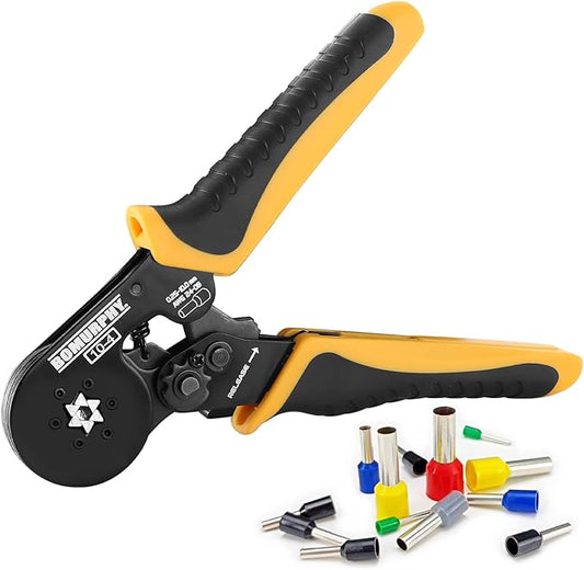 Ferrule Crimping Tool Kit with Wire Connectors, AWG24-8 Sawtooth Self-Adjustable Ratchet Wire Terminals Crimper Kit (1pcs Hex Crimping Types)