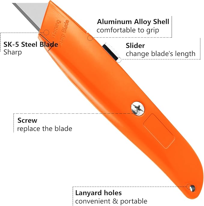 DIYSELF 2Pack Utility Knife Box Cutter Retractable Blade Heavy Duty PVC Pipe Cutter(Orange)