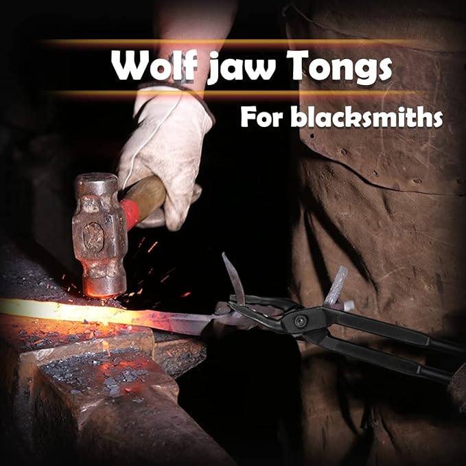 Blacksmith Tongs Wolf Jaw Blacksmithing Tool for Beginner & Professional Blacksmiths Bladesmiths & Craftsmen (15 in)