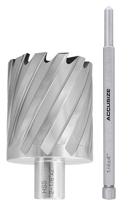 Accusize Industrial Tools 2-1/8'' by 2'' Cutting Depth H.S.S. Annular Cutter with 1 Pc Pilot Pin, 2081-2039Pin