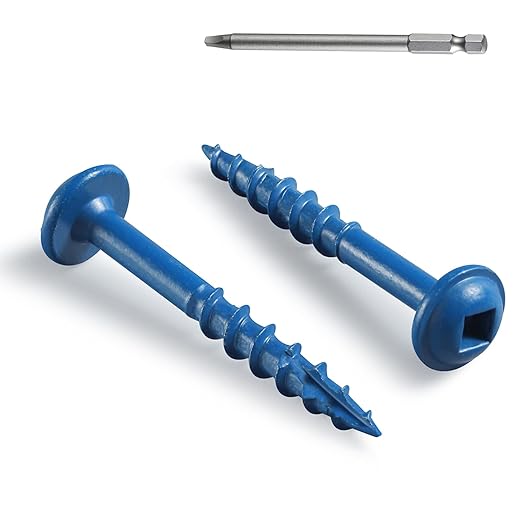 Pocket Hole Screws 1 1/4 Inch, 150Pcs, Anti-Rust Blue Coated Pocket Screws #8 x 1-1/4", Exterior Wood Screws, Coarse Thread, Washer Head Square Drive, Self-Tapping Tip, with Drive Bit