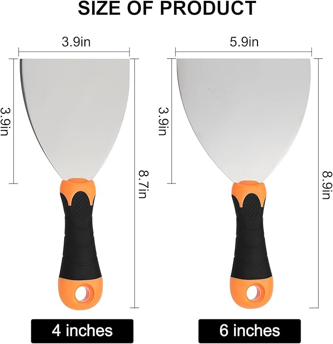 2-Piece Spackle Knife Set竊?"竊똞nd 6" Professional Putty Knives - Paint Scraper and Drywall Tools for Wall Repair-WEGAZ