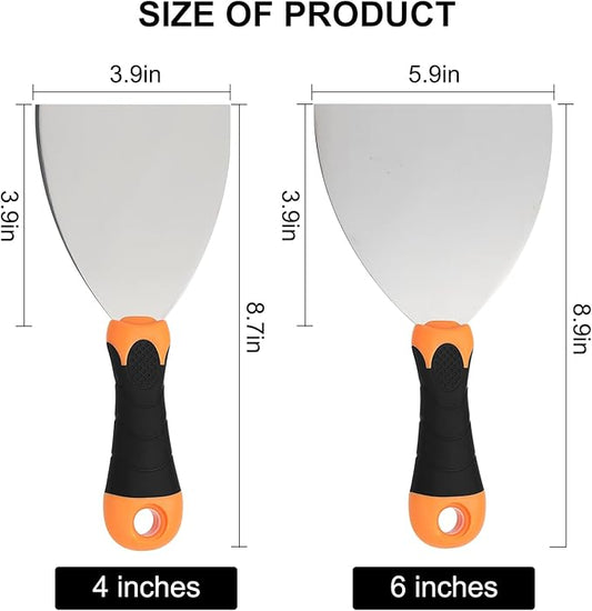 2-Piece Spackle Knife Set竊?"竊똞nd 6" Professional Putty Knives - Paint Scraper and Drywall Tools for Wall Repair-WEGAZ
