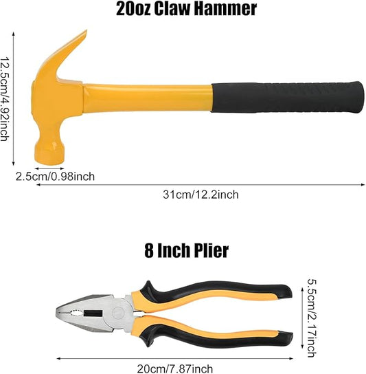 Plier Hammer Tool Set, 8 Inch Lineman’s Plier with Wire Cutter Heavy Duty Claw Hammer with Nonslip Handle