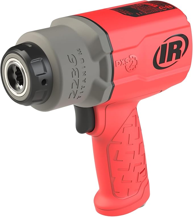 Ingersoll Rand 2236QTIMAX-R DXS2 1/2" Air Impact Wrench, Quiet, 1500 ft-lb Torque, Titanium Hammercase, Friction Ring Retainer, Red