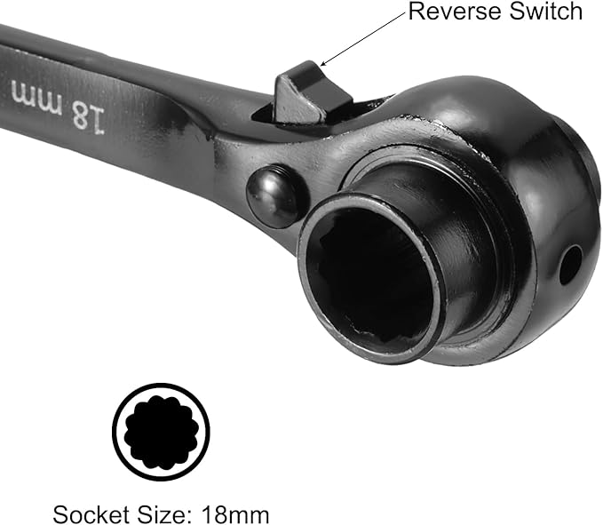 uxcell 16 x 18mm 12-Point Scaffold Podger Ratchet Spanner Ratcheting Socket Wrench Tool (Black) 2pcs