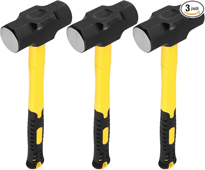 3 Pack 3 lbs Sledge Hammer, 14 Inch Drilling Hammer with Steel Head and Plastic Handle Crack Hammer for Wood, Home Construction, Landscaping Work and DIY Project