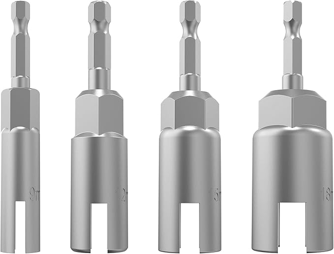 4 Pack (9mm,12mm,15mm,18mm) 1/4 Inch Hex Shank Nut Driver, Power Wing Nut Driver Set Bit Socket Wrenches Tools Set Slot Wing Nuts Drills Bits for Panel Nuts Screws Eye C Hook Bolt